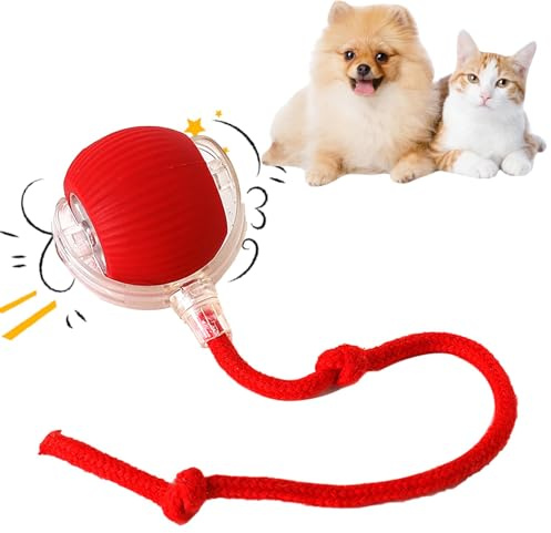 Interaktiver Katzenball, Elektrisches Katzenspielzeug für Selbstbeschäftigung - Automatisch Rollender Intelligenz Ball für Katzen und Hunde in Rot