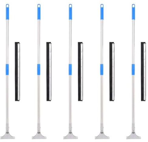 vidaXL Floor Squeegee Set 5 pcs - Steel & Rubber Floor Wiper - Silver/Blue, 55x119.5 cm, Durable & Lightweight - Ideal for Wet Flat Floors/Garages/Bathrooms/Patios