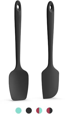 Doosu Silicone Scraper & Spoon Spatulas Set of 2, 315℃ Heat Resistant Food Grade Flexible Cooking Spoonula Non-Stick Kitchen Utensils for Mixing Scraping Stirring Serving Folding (Black)