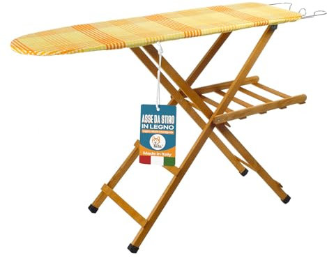 Asse da Stiro in Legno di Faggio 100%, Tavola da Stiro Regolabile e Pieghevole, Salvaspazio, Dimensioni 35x141,5x92h, Leggera e Resistente (NOCE)