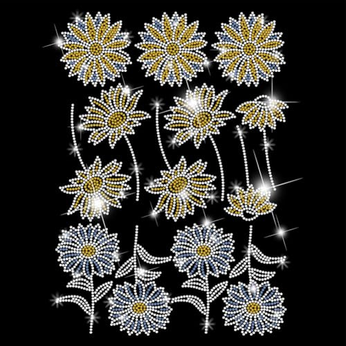 SUPERDANT 13 pz. Fiori di Margherita Blu Giallo con Strass Da Stirare Adesivi per Trasferimento di Fiori con Strass Scintillanti Adesivi Fai Da Te con Cristalli Adesivi per Trasferimento A Caldo