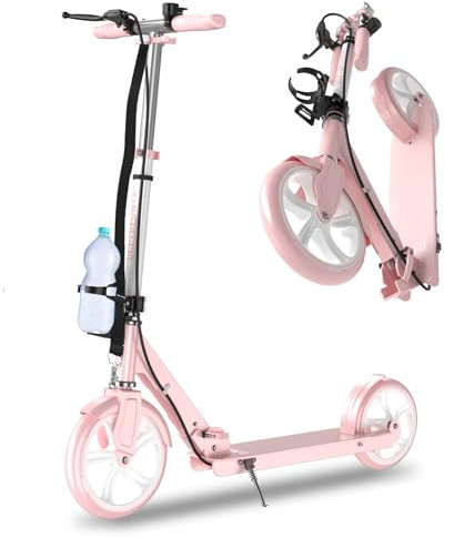 GHBXJX Scooter Cityroller Erwachsene 150 kg Tragkraft, Cityroller mit Bremsen und Stoßdämpfern, Scooter 230 mm Räder PU Big Wheel, City Roller Kinder 6 Jahre, klappbar und Höhenverstellbar,Rosa