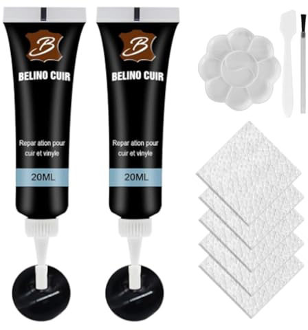 EZOULUOBA Set di riparazione pelle crema, kit di riparazione in pelle di fiusse, colore crema, kit di riparazione in pelle, per sedili auto, divano, giacca in pelle, 2 pezzi