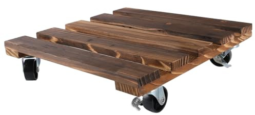 Gorise Support à plantes carré à roulettes en bois de 30 cm avec roulettes à 360° pour intérieur et extérieur, pour terrasse, pot de fleurs ou plantes grasses
