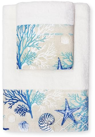 Nada Home Asciugamani bagno stile marino Set 1+1 in spugna di cotone Viso e Ospite 6822
