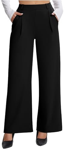 AVAMO Womens Dress Pants Wide Leg Stretchy Work Pants Pull On Business Casual Trousers Slacks for Women with Pockets Black