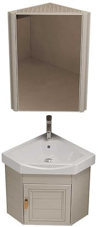 Combo de lavabo esquinero para baño, diseño montado en la pared que ahorra espacio con armario de espejo y grifo, ideal para baños pequeños