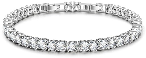 BUMBLEBEE Handmade Tennis Bracelet for Women, White Gold Plated, 12.96 CTTW Italian 5A Cubic Zirconia, Hypoallergenic, Adjustable 7.5 Inch Jewelry Gift Anniversary, Birthday, Valentine’s Day