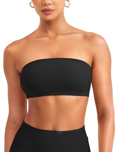 ZAAYO Bandeau BH Damen Trägerloser Bustier Top Schulterfrei BH Damen Ohne Bügel Nahtlose Tube Top BH mit Rutschfesten Silikonstreifen Schwarz M