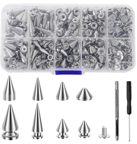 Studs for Clothing | 359Pcs Punk Spikes and Studs Kit | Zinc Alloy Clothing Stud Decor | Metal Leather Tree Spikes with Scratch Awl Screwdriver Punch for Punk Jacket Shoes Wallet