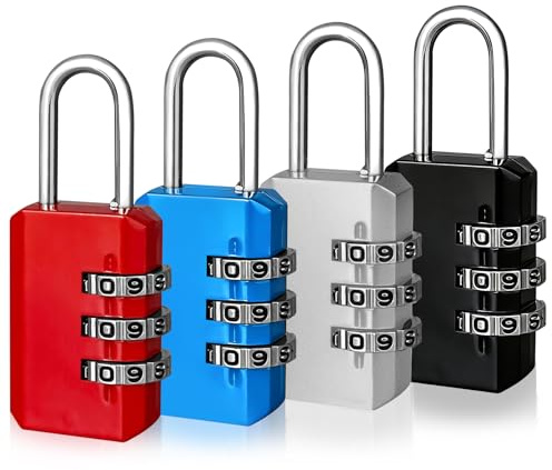 TAIVIN 4er-Pack Zahlenschloss,Vorhängeschloss Klein,3-Stellige Schloss | mit Zahlencode für Koffer,Fitnessstudio,Reisen,Schulspinde (Mehrfarbig*4)
