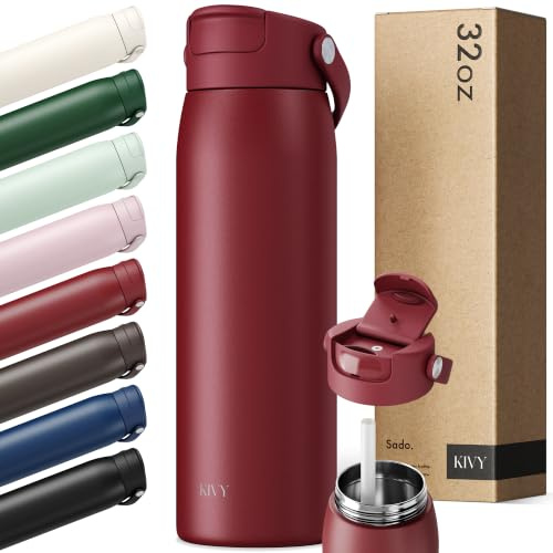 KIVY Edelstahl Trinkflasche mit Strohhalm 1l - Spülmaschinenfest & BPA-Frei | 24h Kalt | 12h Heiß - Ausflaufsicher - Isolierte Trinkflasche Sport - Thermo - Wasserflasche Edelstahl - Thermosflasche