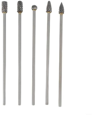 5 fresas rotativas de carburo sólido de 100 mm, vástago de doble corte de 1/8 pulgadas para metal, madera, vidrio, molienda, fresa, juego de fresas, color plateado