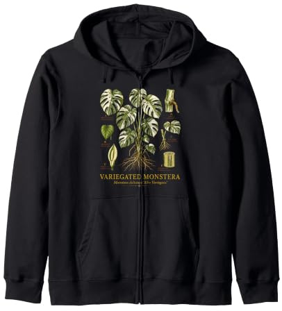 Variegated Monstera Albo Vintage Botanical Anatomy Study Zip Hoodie