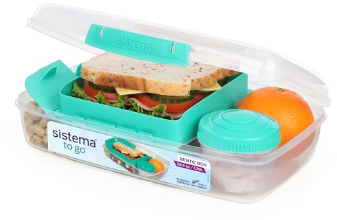 Sistema Bento Box TO GO Brotdose mit Fächern | 1,76 L Lunchbox mit auslaufsicherem Joghurt-/Fruchtbehälter | für Kinder & Erwachsene | BPA-frei | Gemischte Farben (nicht auswählbar)