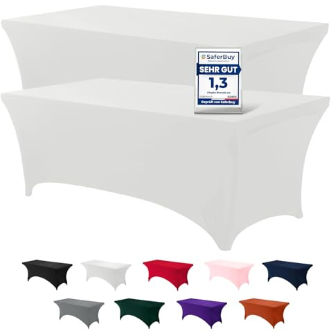 Utopia Kitchen Spandex Tischdecke 2er-Pack [8FT, Weiß] Enge, Passgenaue, Waschbar und Faltenfrei Tischdecke Outdoor für Veranstaltung, Hochzeit, Bankett & Partys [244Lx76Wx76H] cm