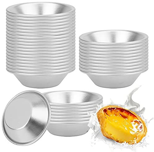 Yesland 40 Pack Mini Egg Tart Mold, 2.8 Inch Aluminum Tart Tin Pans, Pie Tartlets Dessert Molds, Nonstick Reusable Baking Cups for Cupcake, Cookie, Pudding, Silver