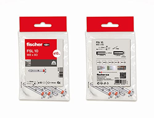 fischer - Metal Expansion Anchor, Concrete dowels, wall, Bag of 4 FSL M8 x 80