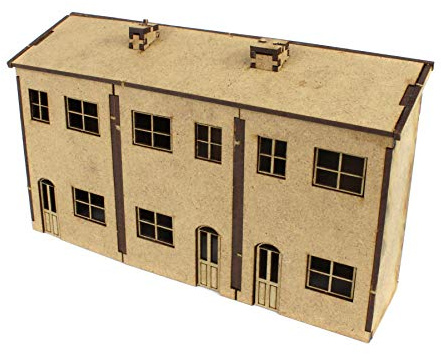 War World Scenics Modellbau MDF Gebäude - Niedrigprofil Dreifach-Haus x 1 - Spur 00/H0 Modellbahn Maßstab Modelleisenbahn Diorama Landschaftsbau Geländebau Struktur