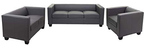 Mendler 3-2-1 Sofagarnitur Lille - Kunstleder, dunkelgrau | Couchgarnitur, Loungesofa