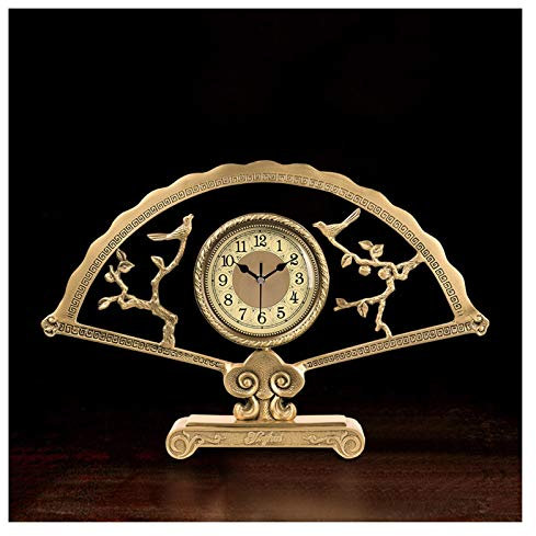 Table Clocks Fan-Shaped Brass Tabletop Clock Classical Desktop Decoration Table Clock Battery-Powered Single-Sided Desk Clock 15.9 Inches Standing Clock