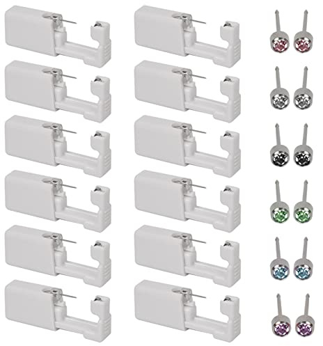 TIMESETL 12Pzs Pistola Orecchini Set Pistola per Piercing All'orecchio con 6 Paia Orecchio Borchie a Colori, Buchi Orecchie Fai da Te Strumento di Auto-perforazione per le Ragazze Donne Uomini