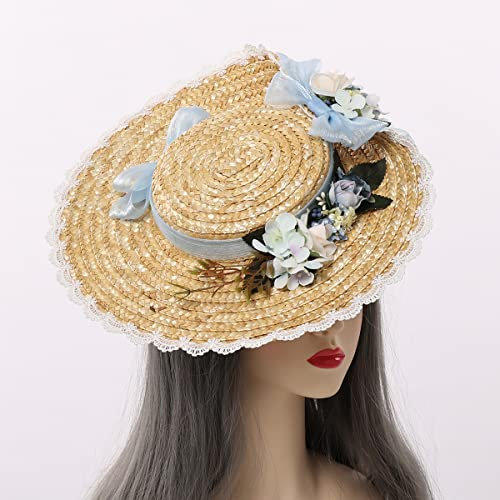 COSDREAMER Damen Viktorianischer klassischer Blumenhut (blau)