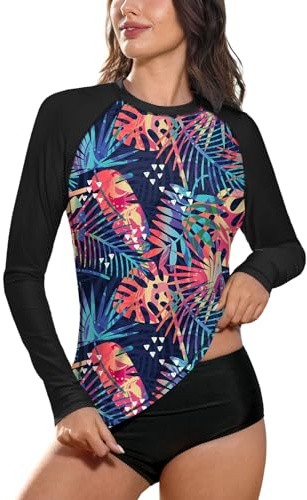 BesserBay Maglietta da donna per surf UPF 50+ con scollo tondo a maniche lunghe, protezione solare Rash Guard S-XXL, A5, M