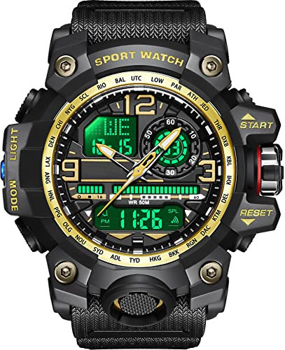 findtime Militär Große Armbanduhr Herren Uhren Analog Digitaluhr 5 ATM wasserdichte Outdoor Taktische Sportuhr mit Wecker Datum 12/24H LED Stoppuhr für Männer Jungen Silikonband