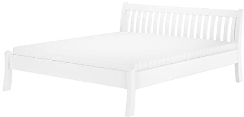 Erst-Holz Gästebett Doppelbett Echtholzbett 180x200 hohe Sitzkante Kiefer massiv weiß V-60.61W-18, Ausstattung:Rollrost und Matratzen inkl.