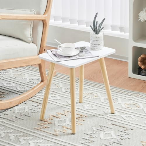 YOUDENOVA Beistelltisch Holz, Couchtisch klein, Wohnzimmertisch, Nachttisch, Teetisch, Sofatisch für Wohnzimmer, Schlafzimmer, Balkon, Blumenständer, 40x30x43, Weiß/Natur