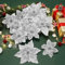 Alupssuc 24 Pieces Artificial Christmas Flowers Decorations Poinsettia Christmas Glitter Wedding Xmas Tree New Year Ornaments with Clip and Stick,Silver
