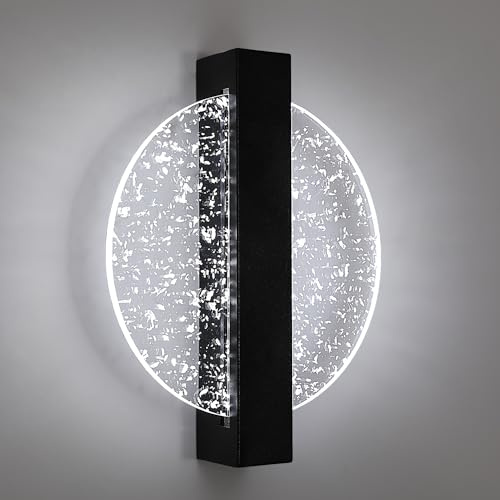 Comely Applique Murale Interieur LED 12W, Noir Ronde 1500LM Lumière Blanche Froide 6500K Lampe Murale LED avec Feuille d'argent, Lampe Murale LED Moderne pour Couloir Salon Chambre