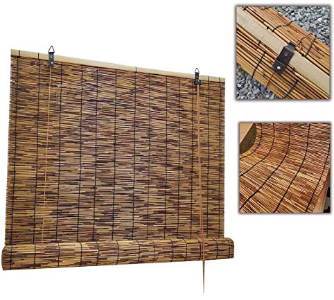 CcacHe Retro Bambusrollo Blickdicht Rollo Seitenzugrollo Für Fenster Und Türen, Natur Rollo Bambus Raffrollo Aus Bambus Holz Jalousie Sonnenschutz Und Sichtschutz 40-160cm Breit