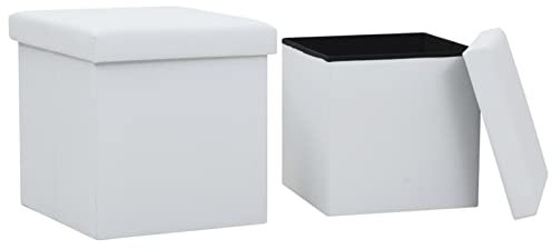 Homgoday Klapphocker mit Stauraum 2 Stück weiß aus Kunstleder, Gartenbank, Bank für Balkon, Terrasse & Garten