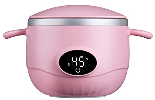 Aoun Ciotola per bambini termica moderna con coperchio, ciotola di alimentazione in acciaio inox a temperatura costante, riscaldatore alimentare ricaricabile USB, ideale per pasti da portare (rosa)