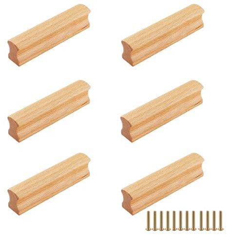 Maniglie in Legno, Spaziatura Dei Fori 64 mm, 6 Pezzi Pomelli Cassetti per Mobili Cucina in Legno con Viti, per Mobili, Adatta per Armadi, Comodino