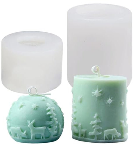 Junhui 2 Stück Weihnacht Kerzenform, Weihnachtskerzenform Silikonformen, 3D Kerzengießformen Epoxy-Formen, DIY Silikonform Kerzen-Gießen Formen für Duftkerze, Handgefertigte Seife, Weihnachtsgeschenke