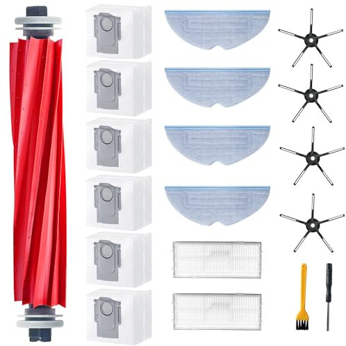NexHarb 19Pcs Zubehör für Roborock S7 MaxV Ultra/ S7 Pro Ultra/ s7 max ultra Saugroboter Ersatzteile Set Enthält 1*Hhauptbürste 6*Staubbeutel 4*Wischtücher 2*HEPA Filter 4*Seitenbürsten(Schwarz)