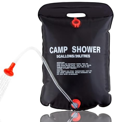 ieron Camping-Dusche, 20 l, tragbar, solarbetrieben, beheizt, Reise-Duschtasche mit 45 ° C abnehmbarem Schlauch, Ein-/Ausschaltbarer Duschkopf für Strand, Schwimmen, Outdoor, Reisen, Wandern, Klettern