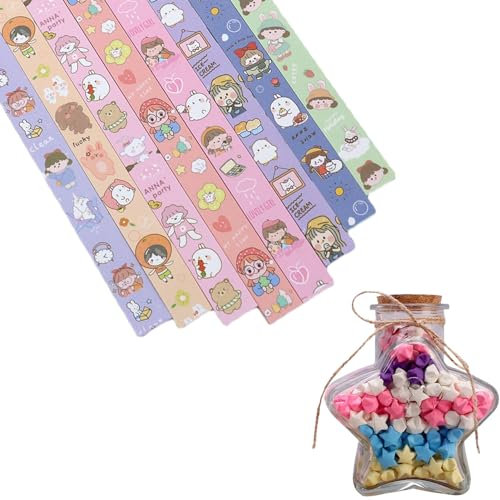 Neamou Lucky Papierstreifen,Papierstreifen für Sterne - 136 Blatt Papierstreifen mit 8 verschiedenen Mustern,Dekorative -Kunsthandwerke, multifunktionale Glücksstern-Dekoration für Zuhause