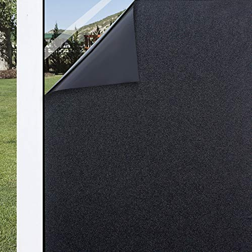 HIDBEA Blackout Window Film Privacy, 100% Total Light Blocking 44.5×200cm | Static Cling Privacy Film for Glass Windows, Black Out Self Adhesive No Glue Door Cover for Baby Nursery Day Sleep