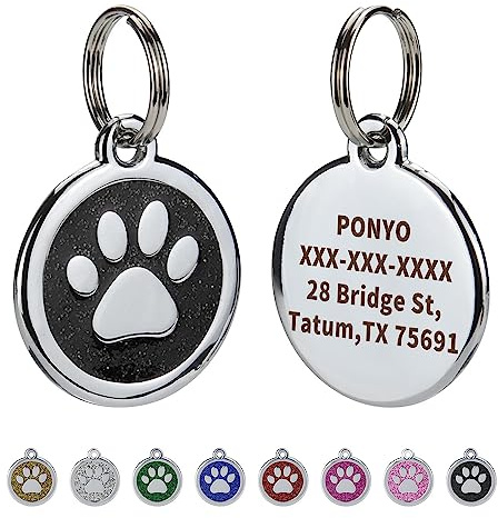 3 Stück Personalisierte Haustier ID Tags für Hunde und Katzen, benutzerdefinierte Laser gravierte Name und Nummer, Zink Legierung Nette Pfote geformte Hundehalsband ID Tag. (Schwarz)