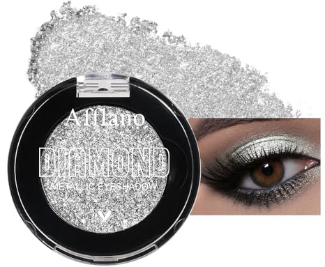 DE'LANCI Silber Weißer Glitzer Lidschatten,Silber Metallischer Schimmer Lidschatten,Hochpigmentiert, Wasserfest,Vegetarismus,Geeignet Für Den Täglichen,Tanzparty,Date-Make-up, Talc Frei #1H