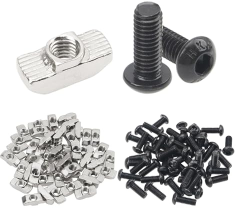 Rrina 98Pcs 4040 Series T Nuts M6x16 Screws T Slot Nut Hammer Head Nuts for 40 Series European Standard Aluminum Profile