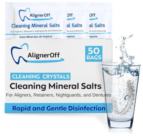 AlignerOff Mineralkristallrengörare för genomskinliga justerare, hållare och proteser - Säker, snabb, enkel rengöring för daglig spa-vård