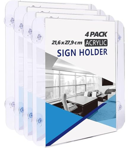 Niciksty Acryl-Fensterschild-Halter mit Saugnapf, 21,6 x 27,9 cm Acryl-Fensterwand-Schilderhalter, Transparenter Acrylrahmen, Wandhalterung, Werbebotschaft für Geschäft, Büro, Restaurant, Zuhause