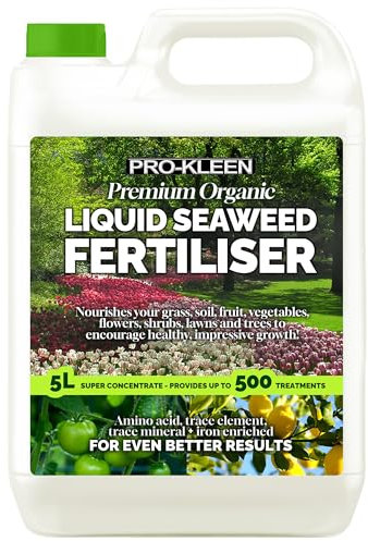 Pro-Kleen Organic Liquid Seaweed Fertiliser 5L - Ascophyllum Seaweed Extract for Grass, Vegetables, Fruit, Flowers, Shrubs, Lawns & Trees - Concentrated Formula - Provides up to 500 Treatments