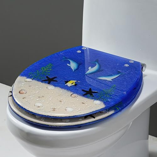 Wttfc WC-Sitz aus Transparent Harz,Toilettensitz mit Absenkautomatik,WC-Deckel mit Quick-Release,3D-Ozean-Serie Klodeckel,Toilettenbrille mit Scharnieren aus Edelstahl,Einfach zu Reinigen,G