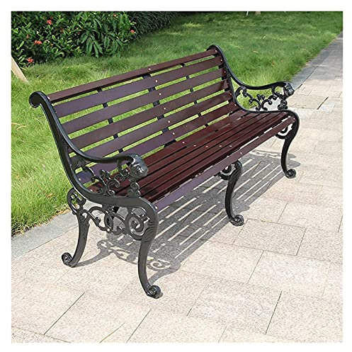 Banc de Jardin Banc de patio, banc de parc, canapé de conversation en plein air, banc d'extérieur en bois massif, cadre en fonte et banc de jardin en bois massif anti-corrosion, mobilier d'extérieur